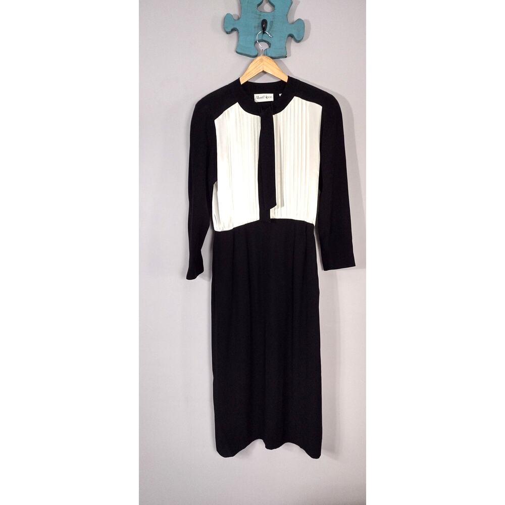 Vintage 80's Albert Nipon Secretary Dress Sz 8 Couture Designer Bowtie Collar